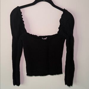 Reformation Midnight Black Smocked Blouse